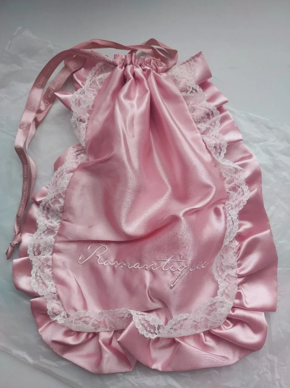 Japan brand Pink lace Satin Lace cloths cosmetic drawstring bag pouch